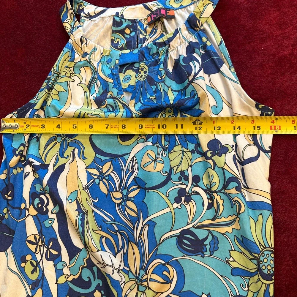 Isle by Melis Kozan Blue Green Floral Paisley Sleeveless Shift Dress Womens M‎
